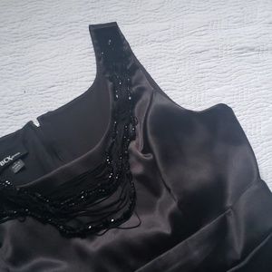BCX Black Satin Semiformal Dress w Beaded Accent